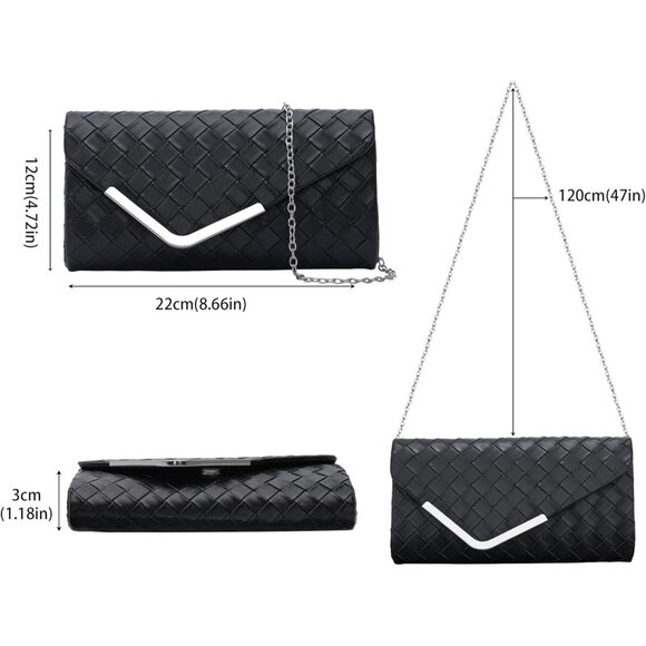 Women Black 2 Trendy Clutch Purses Evening Fashion Envelope Cross-Body Handbags - Picture 6 of 7